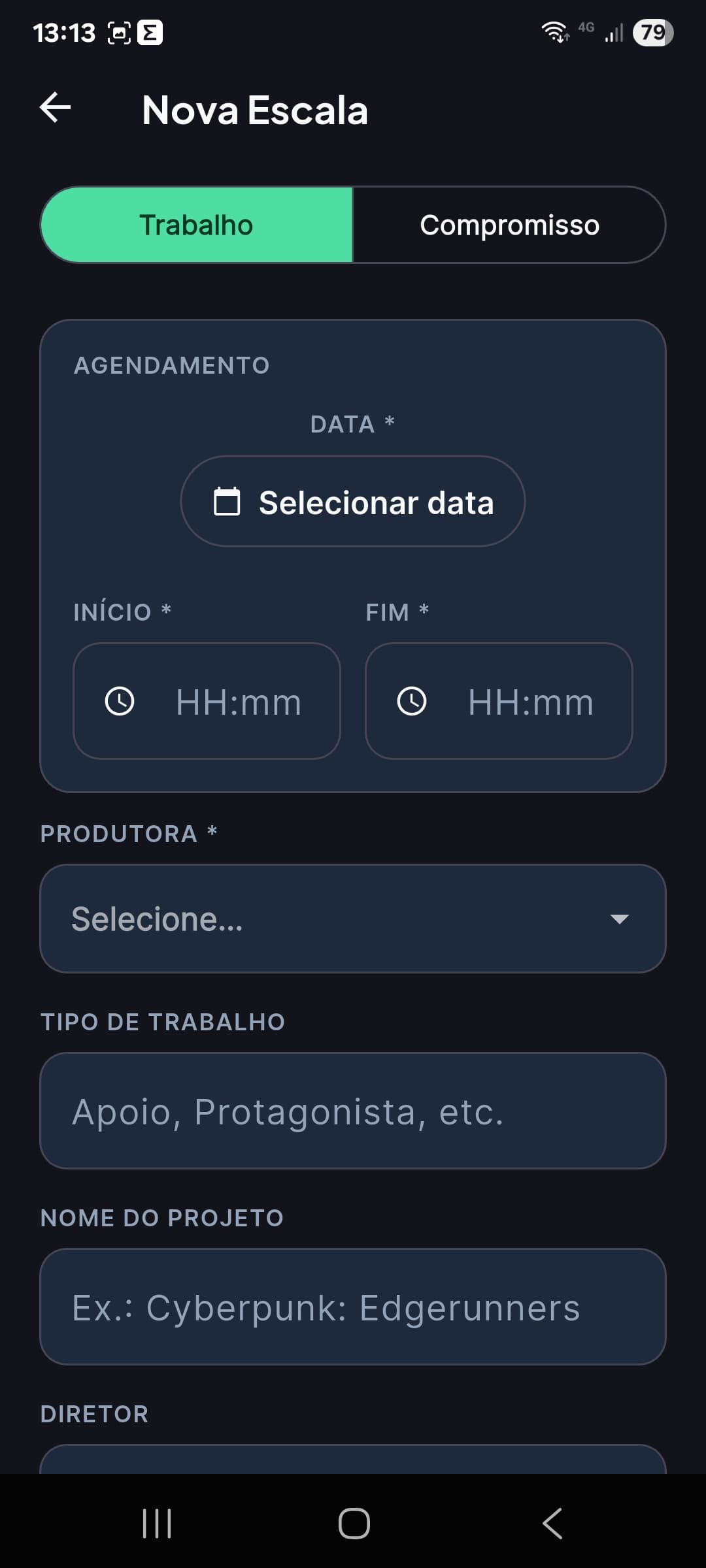Tela de Nova Escala do app DublyDesk